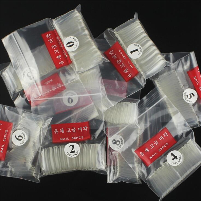 Manicura 500 piezas pegatinas completas transparentes manicura pieza de uñas transparente medio pegatinas pieza de uñas acabado transparente francés estándar coreano