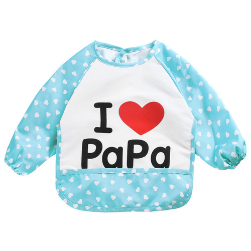 I love parents children's waterproof reverse dressing cotton baby painting girls long-sleeved smock baby love eating smock