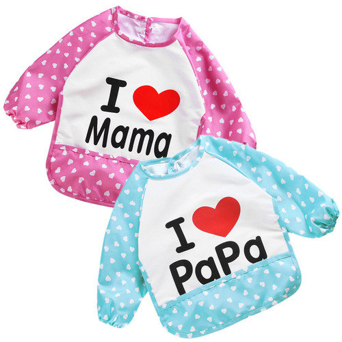 I love parents children's waterproof reverse dressing cotton baby painting girls long-sleeved smock baby love eating smock