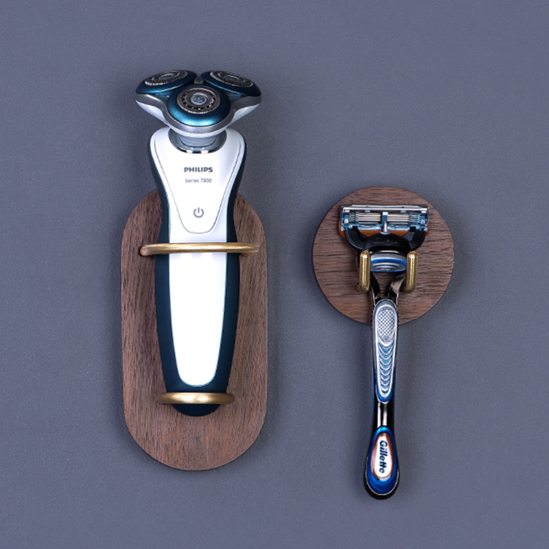 Electric Shaver Storage Rack Toilet Manual Razor Storage Rack Bathroom Solid Wood Hole-free Wall Mount Bracket