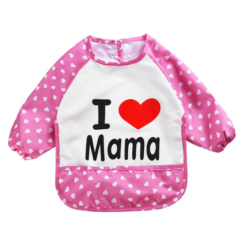 I love parents children's waterproof reverse dressing cotton baby painting girls long-sleeved smock baby love eating smock