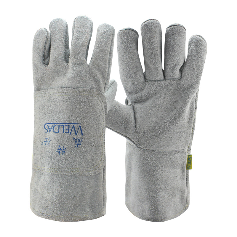 威特仕牛皮电焊手套 加长款隔热焊工手套 二层全皮革烧焊劳保防护