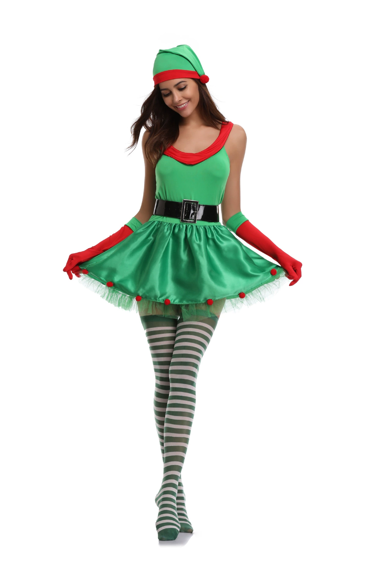 Рождественский костюм Милая зеленая Рождественская елка Вечерний сценический костюм Взрослый женский трансграничный оптовый костюм для выступлений