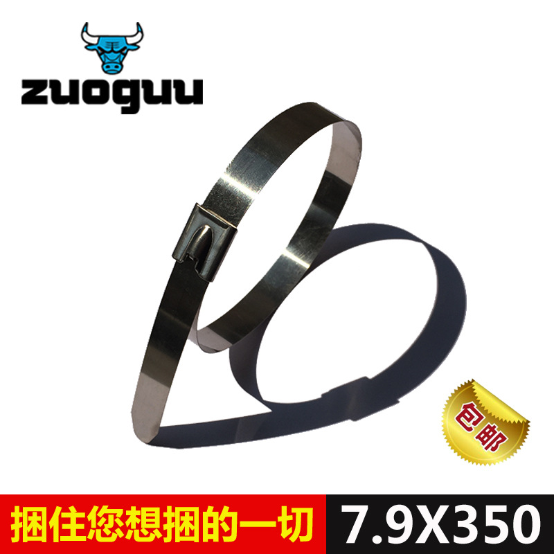 201不锈钢扎带金属捆绑带钢珠自锁式不锈钢打包带7.9*350自锁钢带