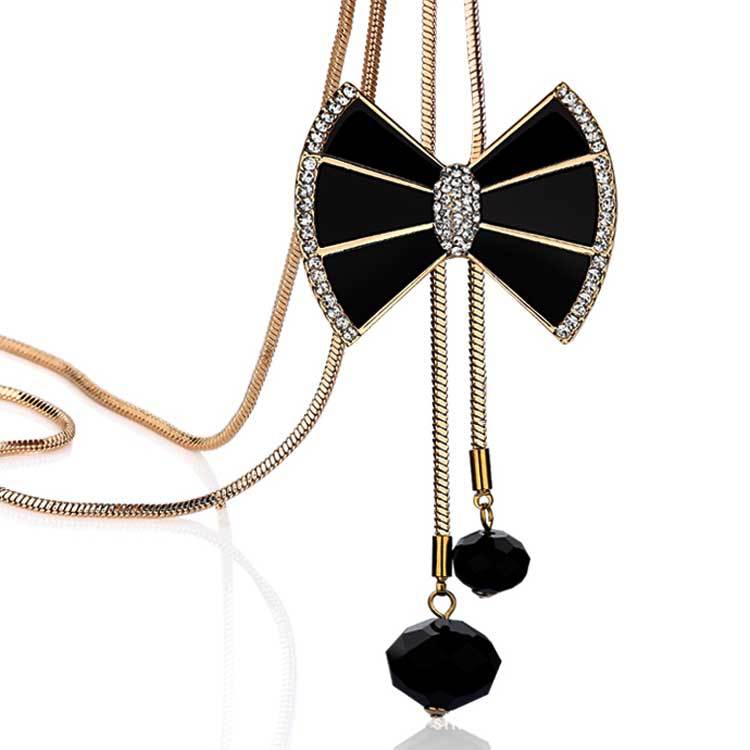 丽银饰品蝴蝶结长款项链高档气质百搭时尚韩版毛衣链配饰链女