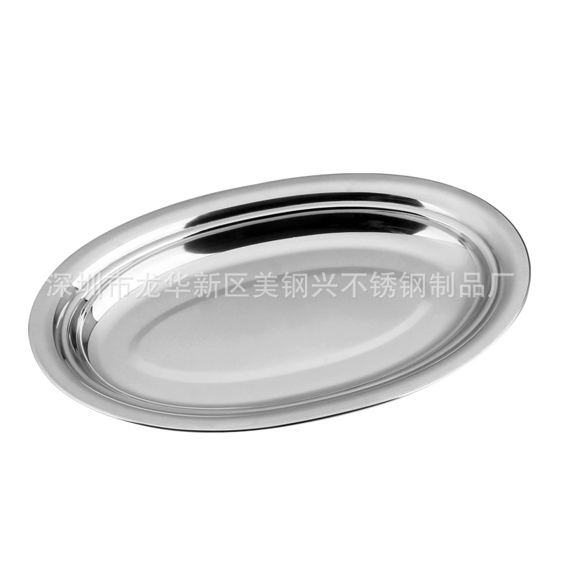 Placa ovalada de acero inoxidable extra gruesa no magnética Placa de pescado en forma de huevo Placa de polvo de salchicha restaurante de cantina casera