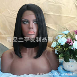 批发欧美 自然化纤前蕾丝假发头套 黑色 BOBO 外贸假发一件代发