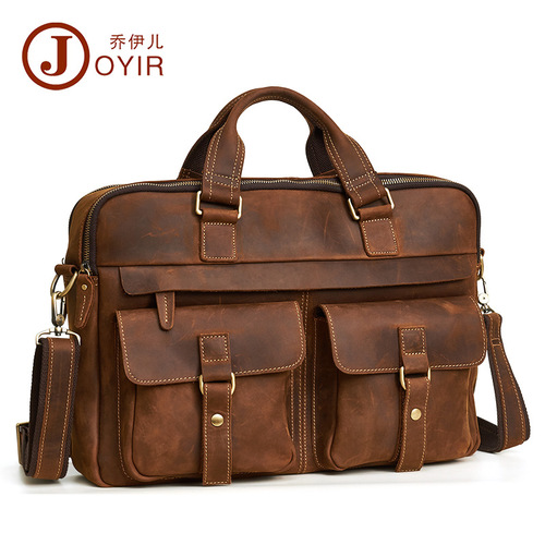 Leather men's bag, official bag for men, business retro stylish 17-inch laptop men's handbag, men's bag