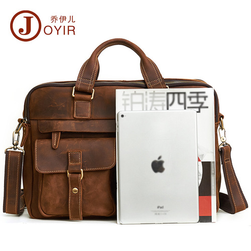Leather men's bag, official bag for men, business retro stylish 17-inch laptop men's handbag, men's bag