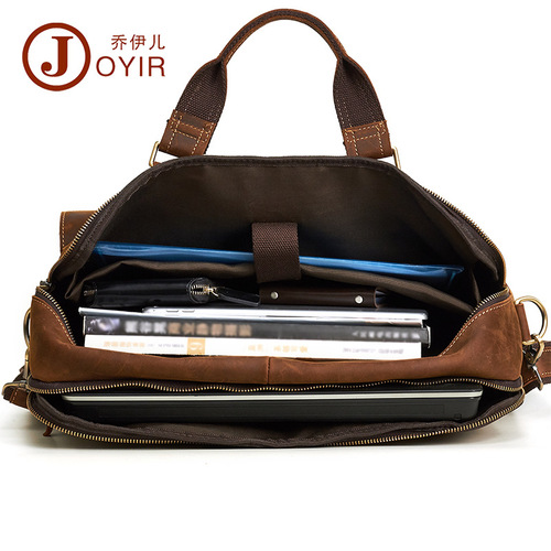 Leather men's bag, official bag for men, business retro stylish 17-inch laptop men's handbag, men's bag