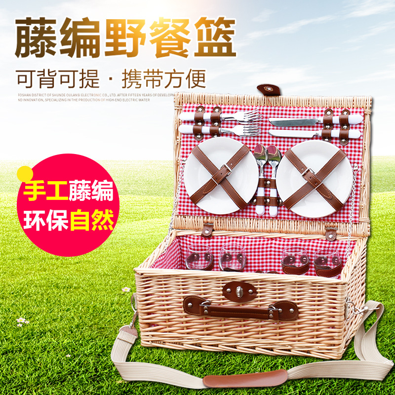 Cesta de picnic de mimbre cesta de picnic portátil al aire libre con aislamiento de vajilla cesta tejida con tapa camping cesta de picnic