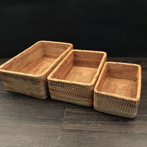 Wholesale Japanese and Korean Nordic style rattan hand-woven sundry organization desktop square fruit plate storage basket