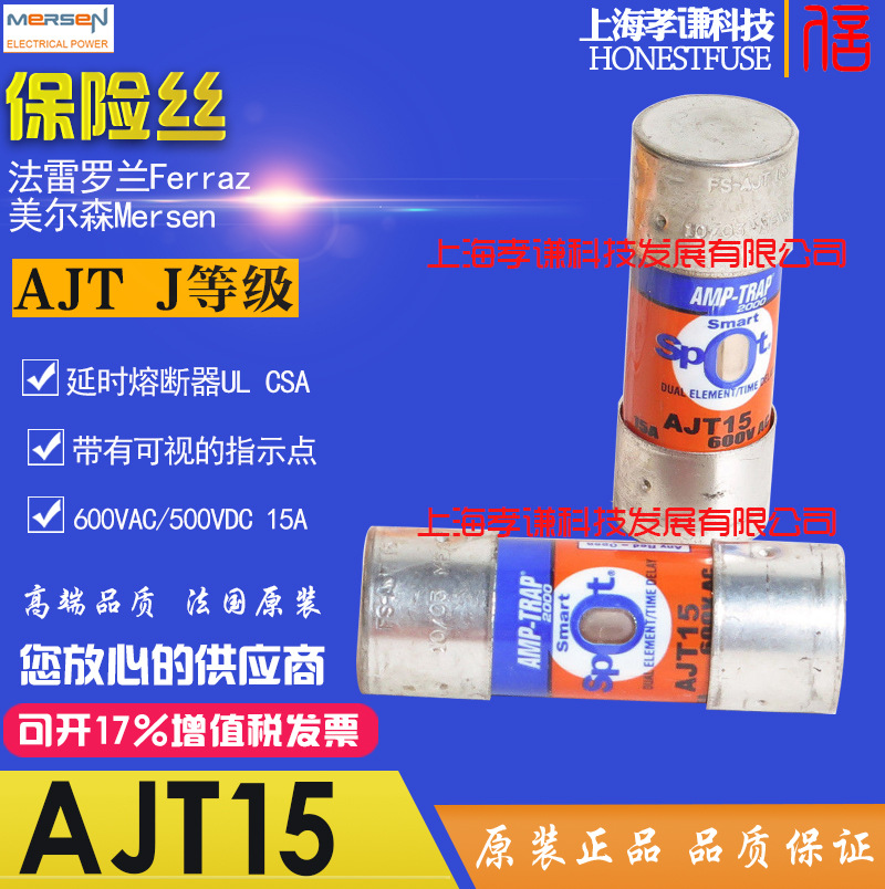 法雷Ferraz/Mersen保险丝AJT15延时熔断器600VAC 15A AMP-TRAP