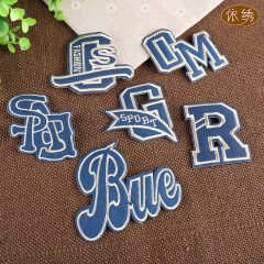 Embroidered badge, trendy fashion, computer embroidery, patchwork, embroidered flower, blue letter logo