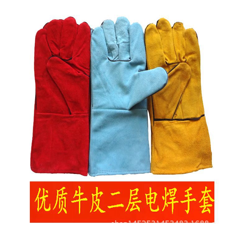 耐磨工地隔热 牛二层皮  批发耐热劳保焊工手套 电焊手套牛皮防烫