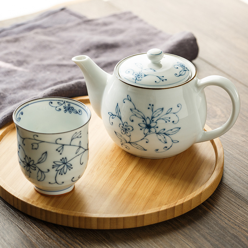 Japanese Imported Line Tangcao Small Blue Bud Series Tea Cup Japanese Soup Sushi Tea Cup Ceramic Small Cup Tea Cup