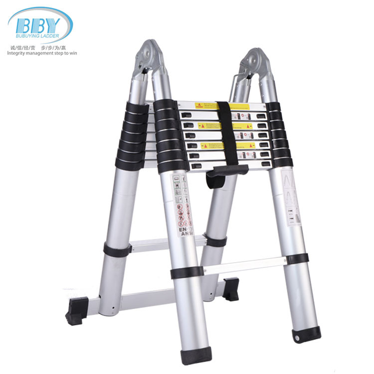 2.5+2.5米加厚双面铝合金伸缩梯便携关节人字梯欧美工程梯 跨境