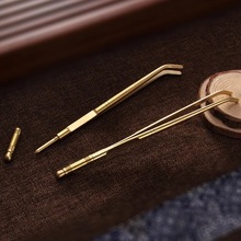 批发茶夹铜功夫茶具配件黄铜泡茶不锈钢茶杯夹茶叶夹子茶镊子