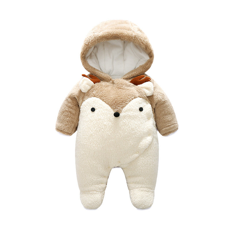 婴儿衣服童装 男宝宝冬款加厚夹棉可爱小鹿连体衣爬服 外出棉服