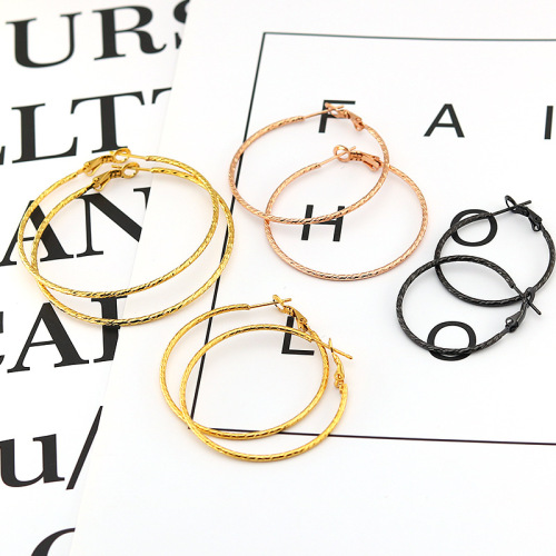 Titanium steel, stainless steel, exaggerated shrimp male buckle, thin wire, large earrings, earrings, embossed texture, thin earrings, factory direct sales