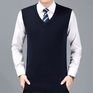 新款男装含羊毛背心V领纯色针织马甲短袖鸡心领坎肩毛衣无袖上衣