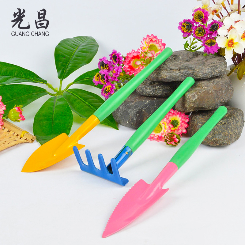 迷你园林工具三件套装 儿童园艺工具小铁铲耙锹 多肉盆景造型工具