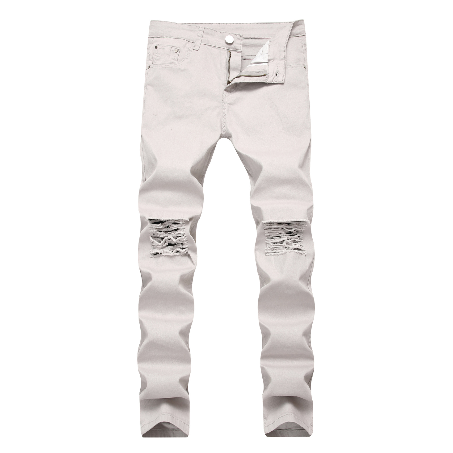 Europa y América estilo de la calle ripped Jeans Destruido hombres Jeans skinny stretch hombres y mujeres Jeans