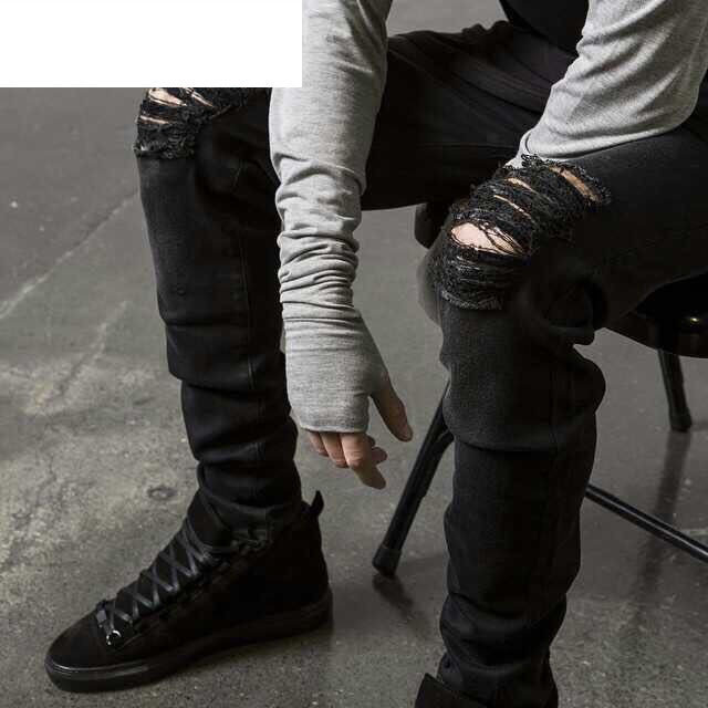 European and American High Street Ripped Jeans Destroyed men Jeans Stretch Men's and Women's Jeans