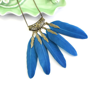 European and American Bohemian Feather Necklace Indian Weaving Retro Leaves Woolen Chain Ethnic Scenic Area