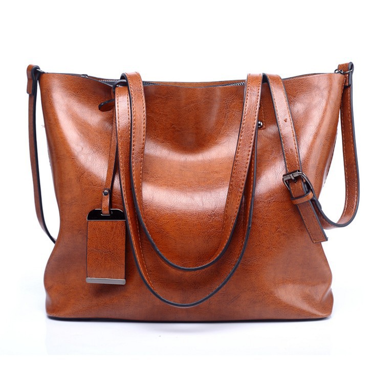 Women's Bag Fashion Tote Bag Retro Oil Leather Large Capacity Shoulder Portable One Piece Dropshipping_voghion.com