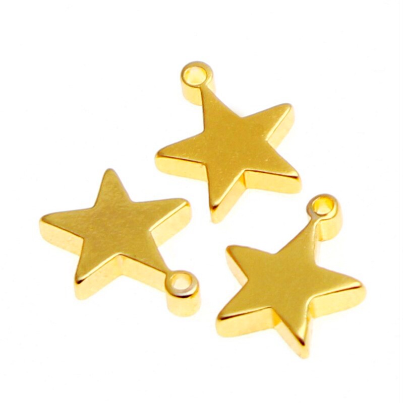 Color-Preserving Copper Gold-Plated Versatile Five-Pointed Star Pendant Flat Star Single Hole DIY Handmade Earrings Necklace Clothing Accessories