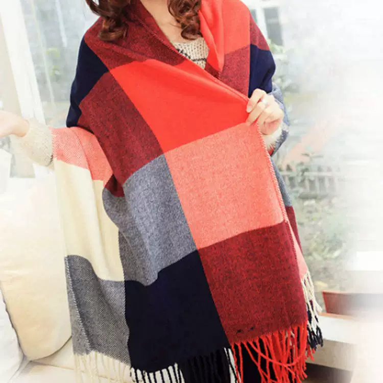 Extra‑Long Faux Fur Scarf with Tassels, Elegant Plaid Shawl, 200 × 62 cm