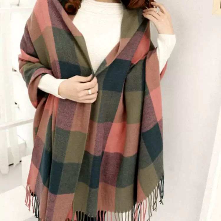Extra‑Long Faux Fur Scarf with Tassels, Elegant Plaid Shawl, 200 × 62 cm