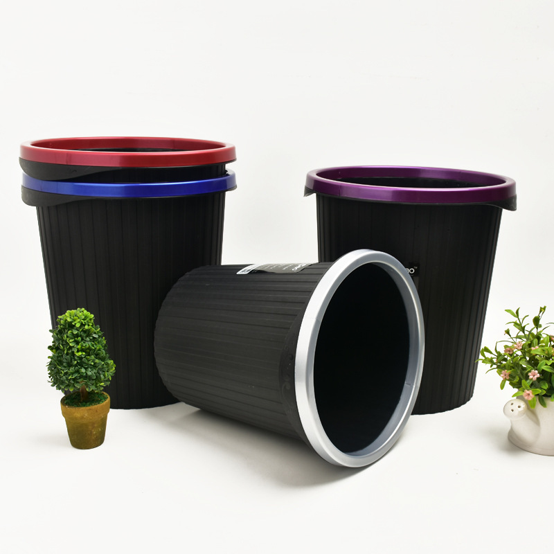 Creative Round Household Kitchen Trash Bin Office with Pressure Ring Coverless Paper Basket Bucket Plastic Thickened Sanitary Bucket