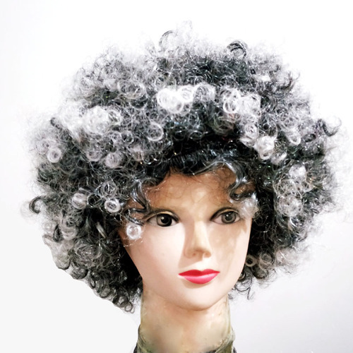 Granny style afro holiday party wig black and white clown fan headgear film and television props stage supplies