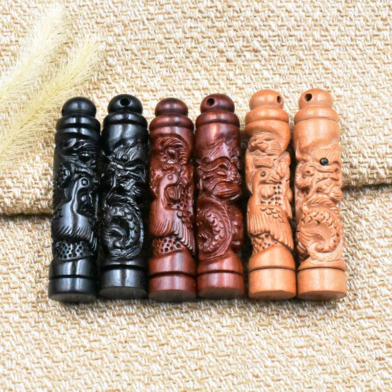 黑檀木桃木血檀木手工雕刻龙柱凤柱钥匙扣配件吊坠