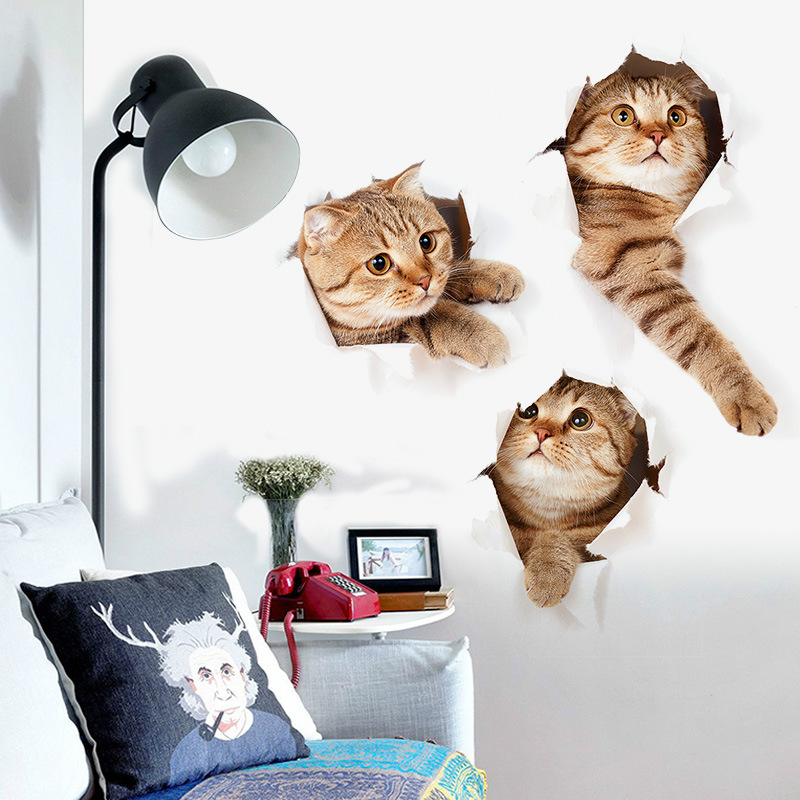 Vinilo de pared 3d gatito decoración para salón y dormitorio_voghion.com