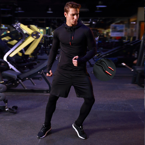Hunting Star Sports Tight Leggings Fitness Running Training Trousers Elastic Quick-Drying Breathable Pure Black Light Plate 202