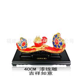 中国红漆线雕吉祥如意 办公商务礼品瓷 家居工艺品收藏摆件花瓶