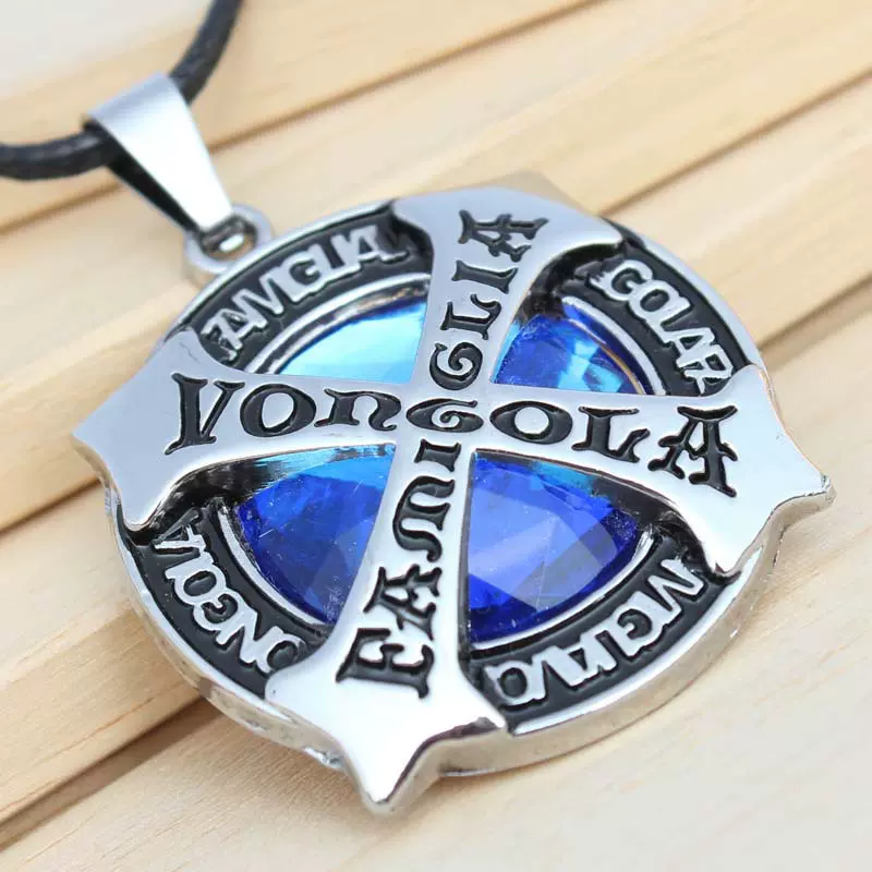 欧美风复古金属蓝宝石项链十字架古欧洲时尚创意吊坠蜡绳项饰挂件