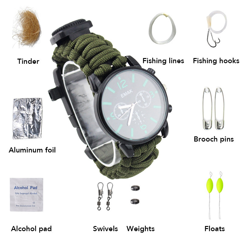 Outdoor Sports Waterproof Mountaineering Watch with Paracord Weaving Wilderness Survival Watch Compass European and American Men's Mountaineering Watch Strap Outdoor Sports Waterproof Mountaineering Watch with Paracord Weaving Wilderness Survival Watch Compass European and American Men's Mountaineering Watch Strap
