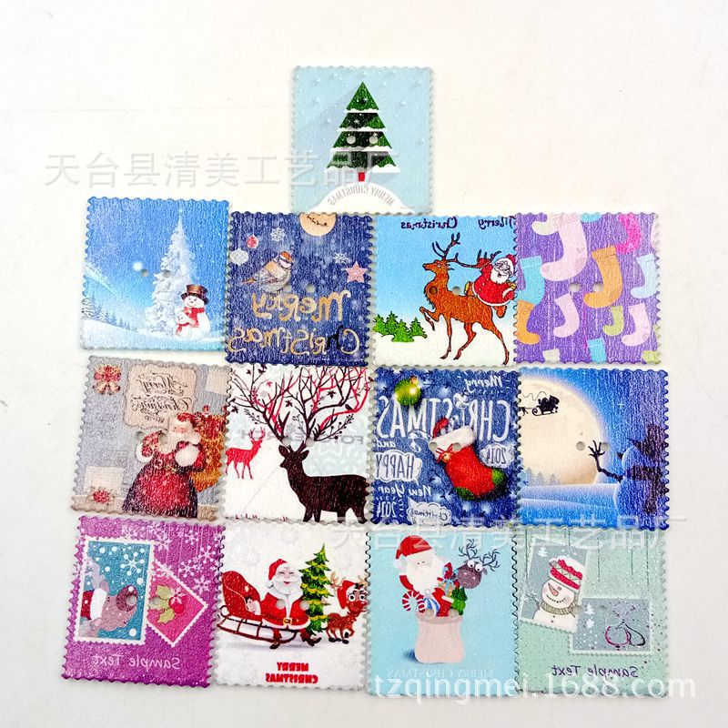 32*34mm fondo blanco pintado estilo navideño postal DIY madera pintada postal botón 50 un paquete