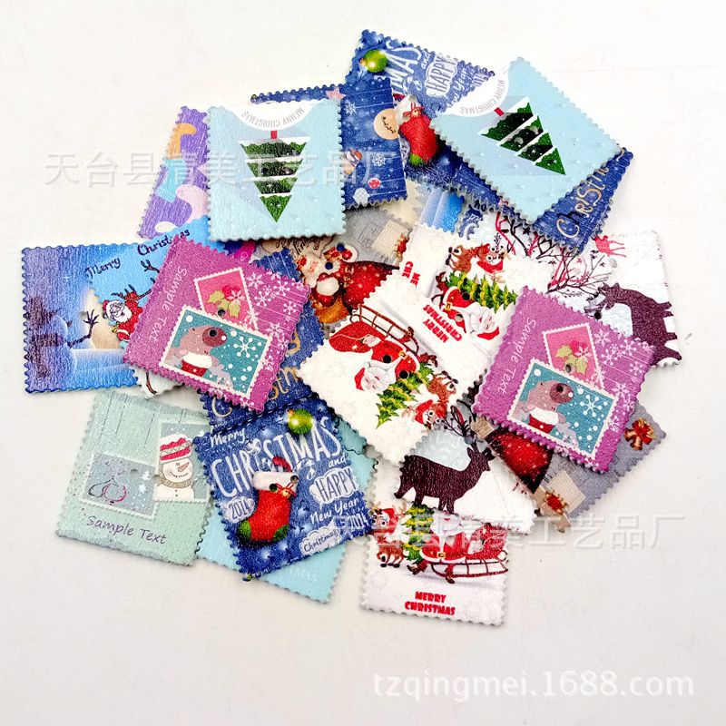 32*34mm fondo blanco pintado estilo navideño postal DIY madera pintada postal botón 50 un paquete