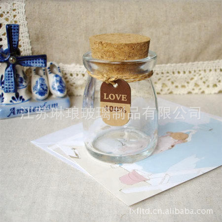 【厂家直销】创意木塞玻璃瓶浪漫漂流瓶产地直供100ml玻璃小布丁