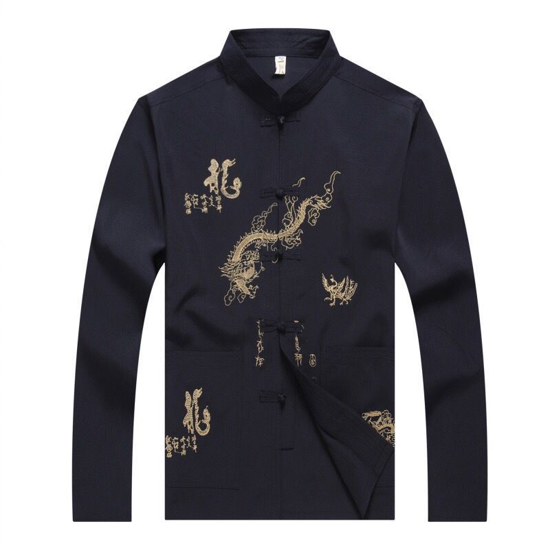 Men's Embroidered Dragon Tang Suit Summer Long Sleeve