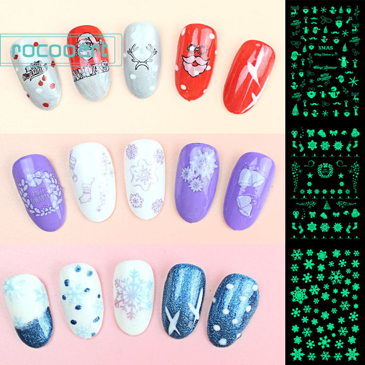 Cross-Border Waterproof Nail Art Stickers for Pregnant Women and Children, Christmas Snowflake Glow-In-The-Dark Nail Floral Stickers, Self-Adhesive Stickers
