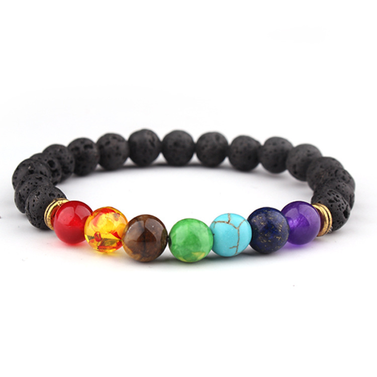 Natural Lava Stone Bracelet 8mm Beaded Elastic Bracelet Men's Simple Gift Energy Volcanic Stone Colorful Bracelet Natural Lava Stone Bracelet 8mm Beaded Elastic Bracelet Men's Simple Gift Energy Volcanic Stone Colorful Bracelet
