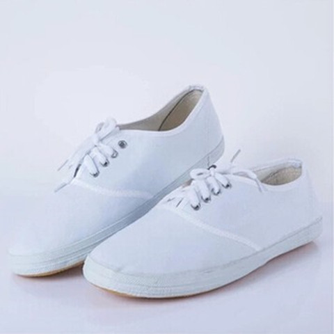 男女式白色平底体鞋舞蹈鞋跳舞演出鞋表演鞋小白鞋晨练鞋帆布鞋