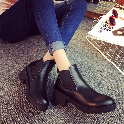 Chelsea Boots for Women - Autumn/Winter 2017 New Low-Heeled Flat Round-Toe Korean Version Martin Boots and Ankle Boots