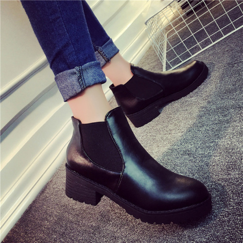 Chelsea Boots for Women - Autumn/Winter 2017 New Low-Heeled Flat Round-Toe Korean Version Martin Boots and Ankle Boots